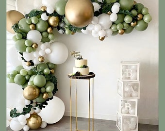 Sage Eucalyptus Green, White, and Gold Balloon Garland Kit, Baby Shower, Bridal Shower, Birthday, Anniversary, Wedding Arch Kit, Moss , DIY