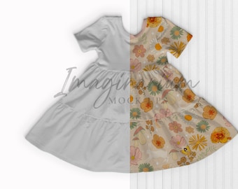 Abgestuftes Kleid MockUp, Kurzarm Kleid Photoshop MockUp, Procreate Anpassbares Mockup, Kleidungsmodelle für Procreate und Photoshop