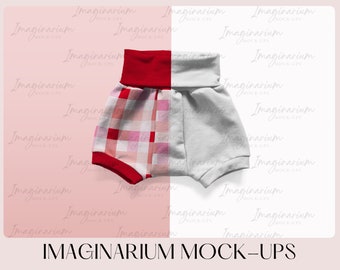 Maqueta de pantalones cortos y fular para bebé, maqueta de ropa realista para Photoshop, maqueta de Procreate