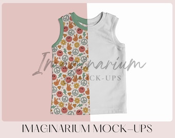 Maqueta de camiseta sin mangas con conjunto de verano Maisy, maqueta de camiseta para niños, maqueta de ropa realista personalizable para Photoshop y Procreate