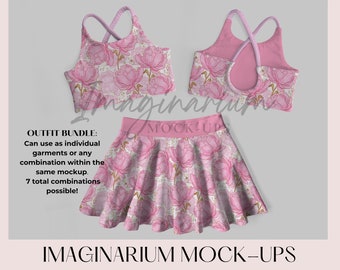 Salerno Top and Skirt Outfit Mock-up, Tear Drop Back Crop Top Mock Up,  Customizable Realistic Clothing Mockup for Photoshop and Procreate