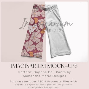 Daphne Wide Leg Pants Mock Up, Flare Pants Realistic Clothing Mockup, Customizable mock up for photoshop and procreate