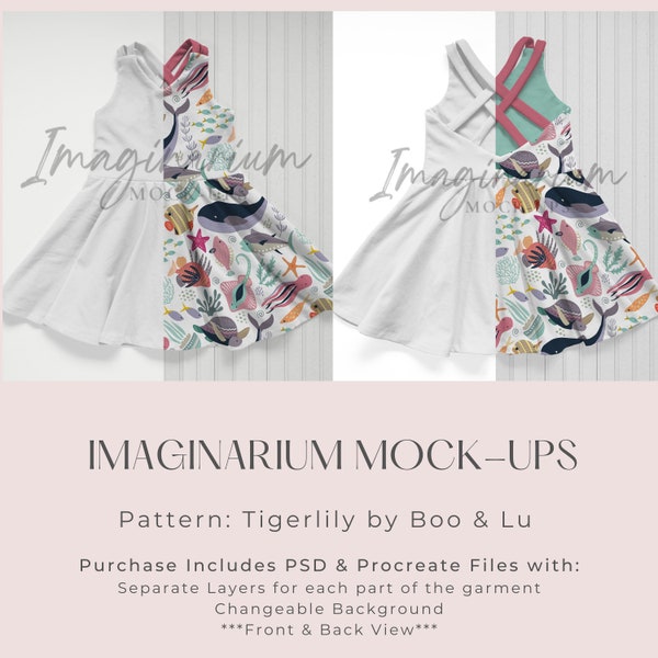 Cross Strap Dress Mock Up, Back and Front View Tigerlily Dress Mockup, Procreate Customizable Mock-up, Realistic Photoshop Clothing mockup