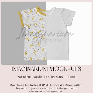Gus + Steel Ringer Shirt Mock Up, Basic Tee Short Sleeve Shirt Mockup, Realistic Clothing Mock-up for Photoshop and Procreate