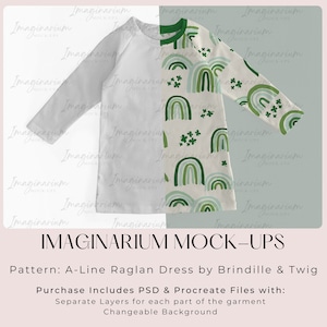 A-Line Dress Mockup, Long Sleeve Raglan Dress Mock-Up, Procreate Customizable Mock-up, Realistic Clothing mockups for photoshop