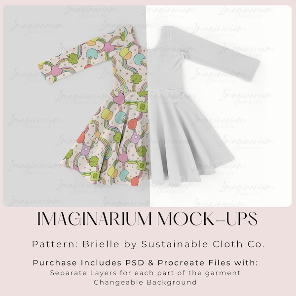 Circle Skirt Dress Mock Up, Long Sleeve Brielle Dress Mock-Up, Clothing mockups for procreate and photoshop, Customizable Realistic Mockup