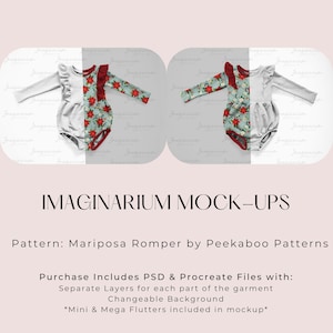 Mariposa Romper Mock Up, Long Sleeve Flutter Bodice Baby Bodysuit Mock-Up, Realistic Clothing Mockup, Photoshop Mockup, Procreate Mockup