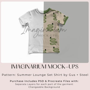 Summer Lounge Set Short Sleeve Shirt Mockup, T-Shirt mock-up, Customizable Realistic Clothing Mock Up for Photoshop and Procreate
