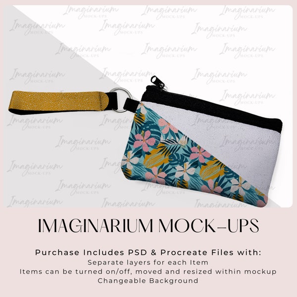 Sublimation Wristlet Keychain with Zippered Pouch Change Purse Mock Up, Customizable Realistic Mock-up Photoshop mockup, Procreate mockup