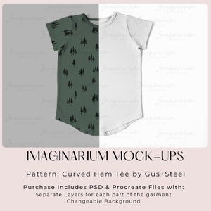 Curved Hem Short Sleeve Shirt Mockup, T-Shirt mock-up, Customizable Realistic Clothing Mock Up for Photoshop and Procreate