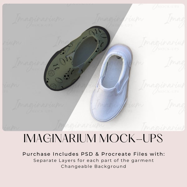 Slip-On Tennis Shoes Mockup, Baby and Toddler Shoes Mock Up, Realistic Clothing Mockup for Photoshop and Procreate