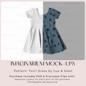 Gus & Steel Short Sleeve Twirl Dress Mockup, Circle Skirt Dress mock-up, Customizable Realistic Clothing Mock Up for Photoshop and Procreate