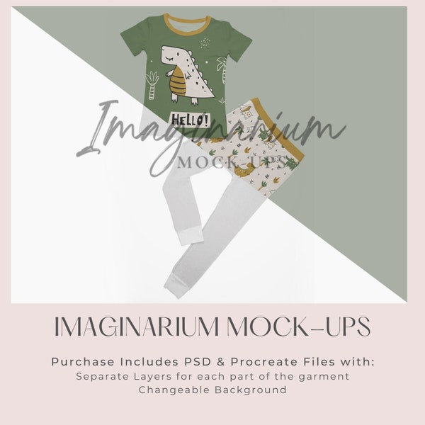 Kids Short Sleeve Pajama Set Mock Up, Kids Sleepwear Mock Ups, Realistic PJ Clothing Mockup for Photoshop and Procreate