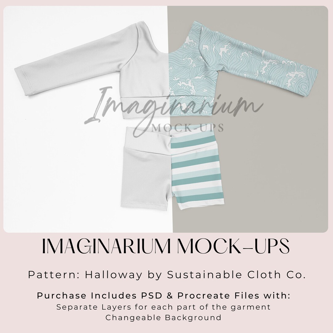 Halloway Long Sleeve Swimsuit Mock Up, Two Piece Swim Mockup, Realistic