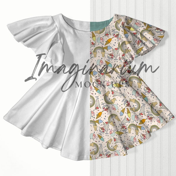 Flutter Sleeve Dress Mock Up, Circle Skirt Dress Mock-up, Tofino Dress, Realistic Photoshop mockup, Customizable Clothing Procreate Mock up