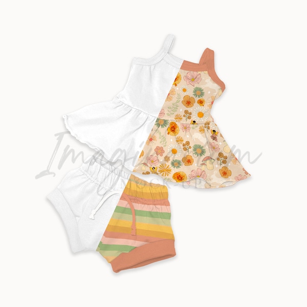 Summer Lounge set Mock Up, Peplum Tank and Shorts Mock Ups, Peplum Top and shorts outfit Procreate Customizable Mock-up, Photoshop Mock-up