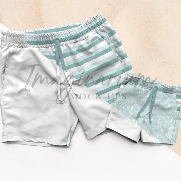 Daddy and Me Board Shorts Mock Up, Adult and Child Board Shorts Mock-Up, Swim Trunks Mockup, Realistic Mockup Photoshop and Procreate