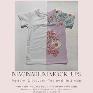 May include: Mockup of a white and purple t-shirt with a floral print and the text "Do your own way".