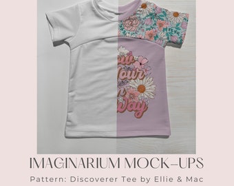 May include: Mockup of a white and purple t-shirt with a floral print and the text "Do your own way".