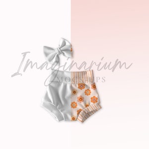 Bummie and Bow Mock Up, Styled Photoshop Mock Ups, Procreate Mockup, Customizable Bummie Outfit Mock-up,  Fabric mockup clothing