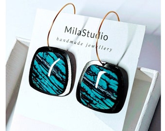 Turquoise earrings, Zero waste, recycled material, gold plated, polymer clay, elegant, handmade, dangle earrings, Funky, perfect for gifts