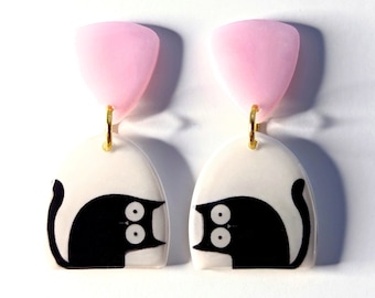 Handmade Cat Earrings for Animal Lovers, Gifts for Cat Owners, Earrings with Animal Shapes, Gifts for Cat Moms, Cat Jewelry by Mila Studio