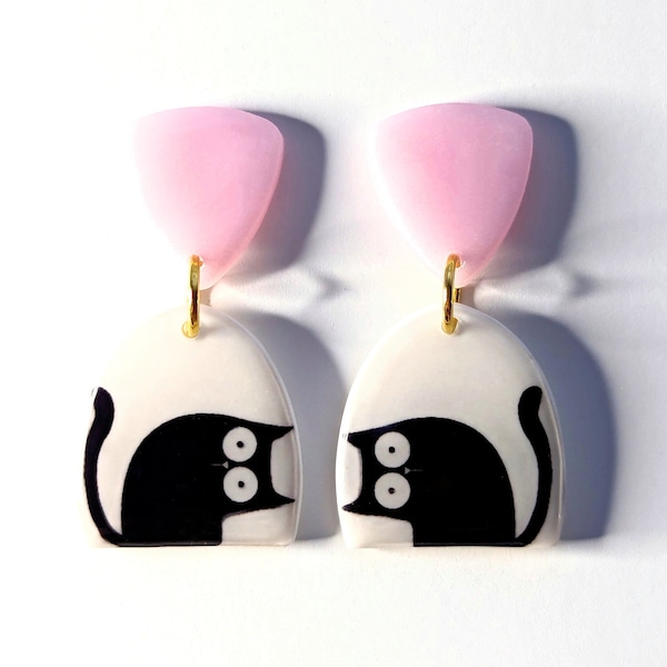 Cat Earrings in Pink, red, green and black - Ideal for Animal lovers, Perfect Gift, Funky, Colourful, Dainty, Quirky and Fun Earrings