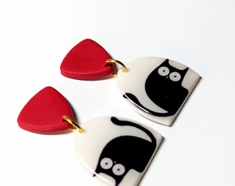 Unique Red Handmade Cat Earrings - Ideal for Animal lovers, Perfect Gift, Funky, Colourful, Dainty, Quirky and Fun Earrings