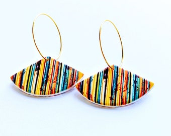 Hand made Spring/Summer vibes Shimmering strips hoop earrings