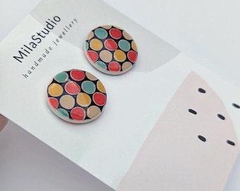 Handmade Colorful Clay Stud Earrings: Fun Lightweight Jewelry