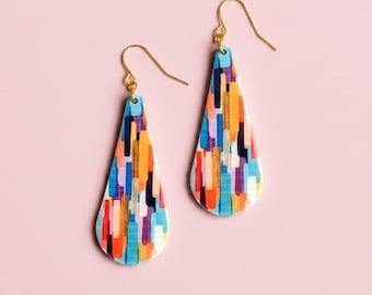 Teardrop Earrings | Multicolour Mosaic Drop Earrings | Abstract Statement Earrings | Boho Jewellery Gift for Her | Designed by Mila Studio
