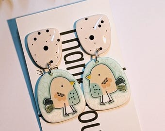 Kawaii Bird Earrings: Handmade Polymer Clay Jewelry