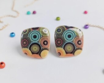Handmade Colorful Stud Earrings: Vibrant Circle Pattern