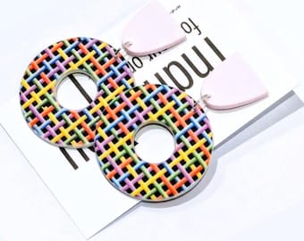 Multicolor Woven Donut Earrings: Funky Geometric Dangle Jewelry