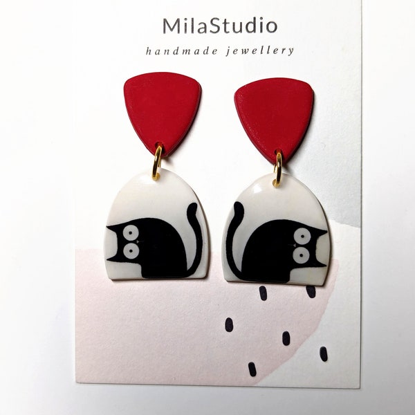 Unique and Handmade Cat Earrings - Ideal for Animal lovers, Perfect Gift, Funky, Colourful, Dainty, Quirky and Fun Earrings