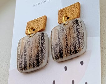 Natural Earrings by Mila Studio • Modern Textured Dangles • Gold Hammered Studs • Earthy Patterned Jewellery • Gift for Her