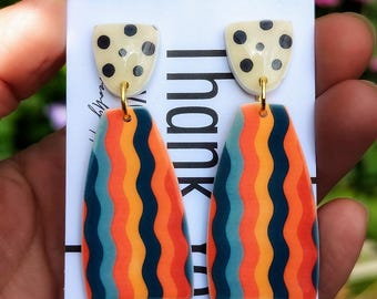 Statement Earrings: Colorful Art Deco Elegant Wave Design Jewelry - For Her by Mila Studio