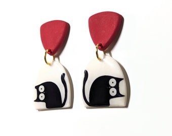 Unique Red Handmade Cat Earrings - Ideal for Animal lovers, Perfect Gift, Funky, Colourful, Dainty, Quirky and Fun Earrings