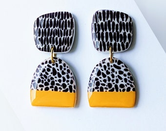 Cow Dangle Earrings - Black and Yellow by MilaStudio - Earring Gifts for Her - Vibrant Earrings - Colourful Jewellery - Unique Design