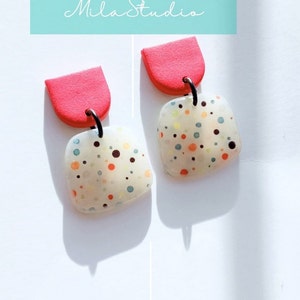 Playful Polka Dot Statement Earrings - Bright Confetti Spot Dangles on Bold Pink Backing - Unique Fun Fashion Jewellery - Earrings Gifts