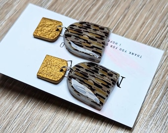 Statement Earrings by Mila Studio • Modern jewellery • Large Dangles • Gold Hammered Studs • Unique Gift for Her • Art Deco Earrings