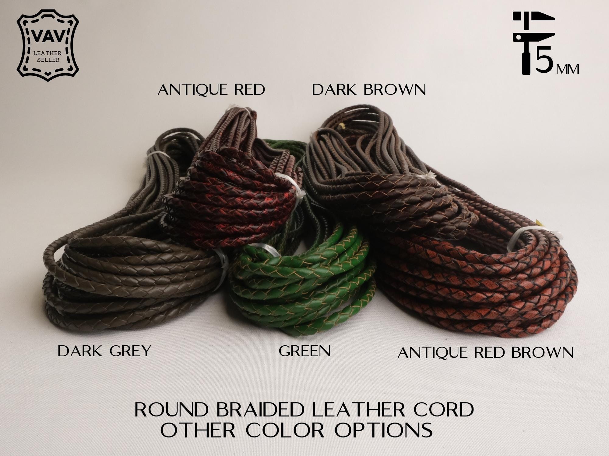 thumbnail image 2 of Braided Leather Cord – 5mm Round – Natural & Antique Brown – GGfootcare 2 of 6