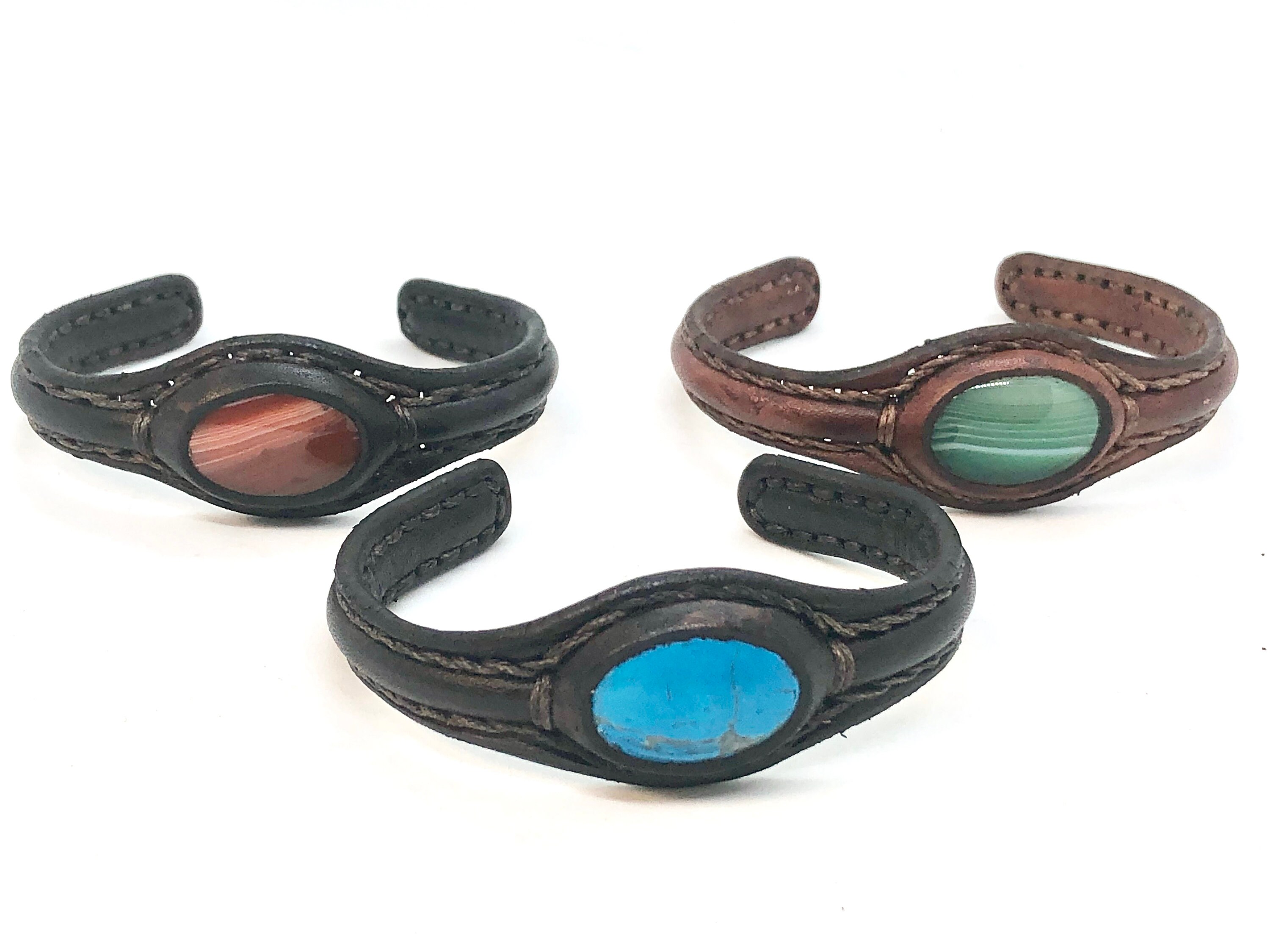 Leather Bracelet Quartz Gemstone, Copper Core Adjustable