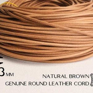 3mm Round Leather Cord Natural Tan C37