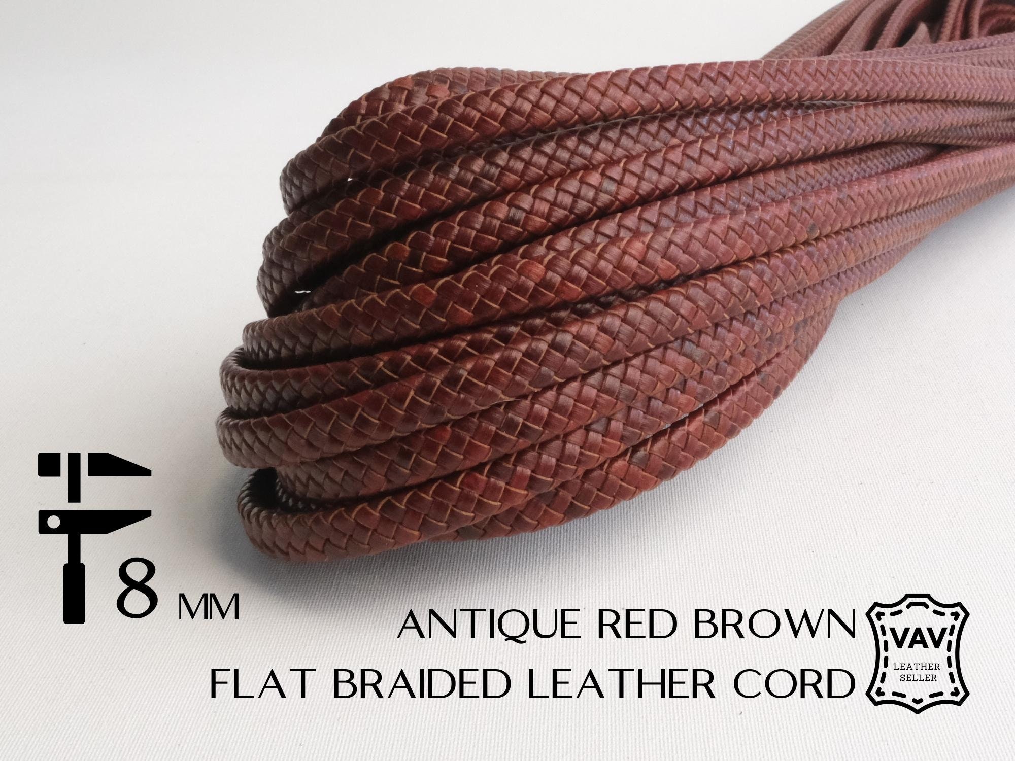 Flat Braided Leather Cord By The Yard 5mm, Metallic Brown