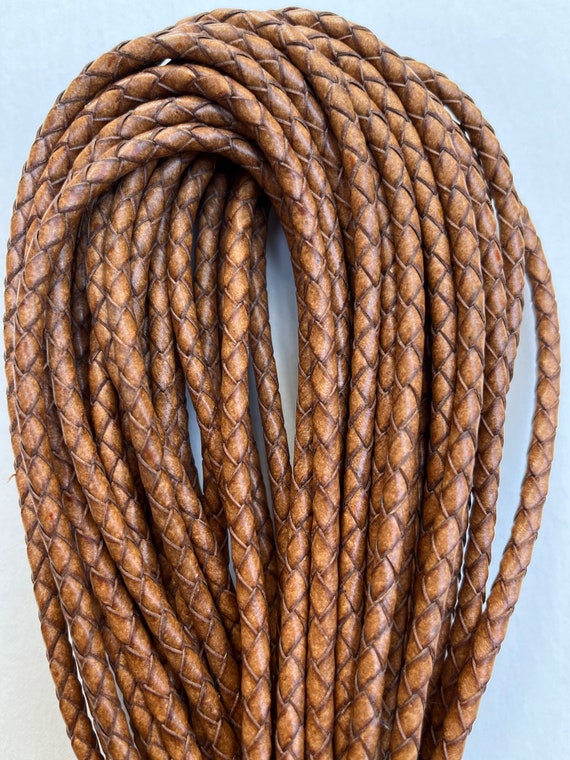 Flat Braided Leather Cord By The Yard 5mm, Metallic Brown