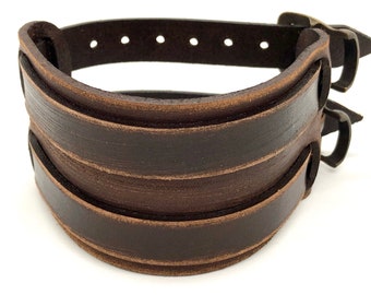 Manchette en cuir vieilli pour homme, bracelet en cuir marron, bracelet pour homme, bracelet en cuir à double sangle