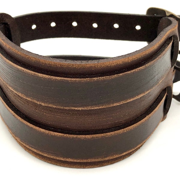 Manchette en cuir vieilli pour homme, bracelet en cuir marron, bracelet pour homme, bracelet en cuir à double sangle