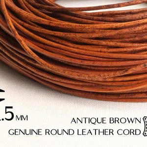 1.5mm Round Leather Cord Antique Brown C112
