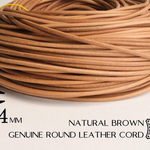4mm Round Leather Cord Natural Tan C42